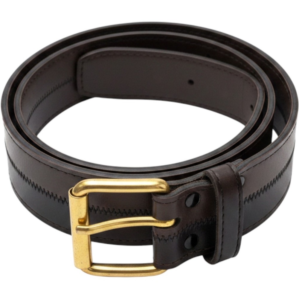 Mens Brown/Black Simulated Leather Double Prong Belt Zigzag USA Made Size 36